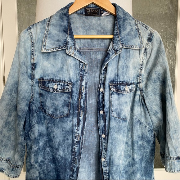 Ci Sono. NWOT. Denim Tunic Length Button Up Shirt. 1X - Picture 4 of 4